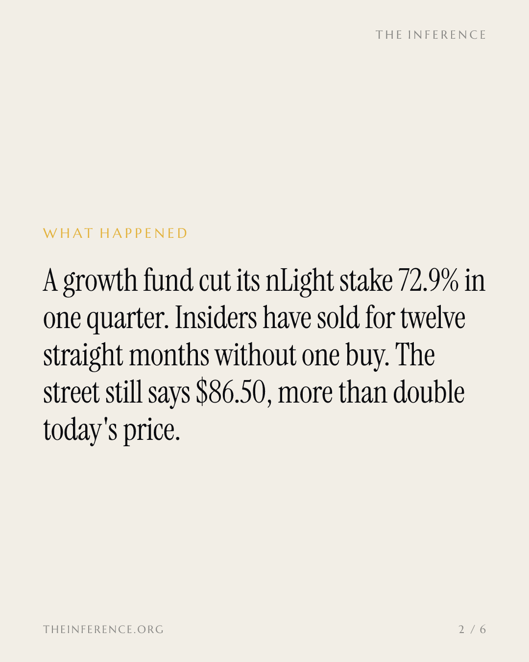 Zevenbergen cut its nLight stake 72.9% while insiders sold $72.8 million; the street's target is $86.50 — slide 1