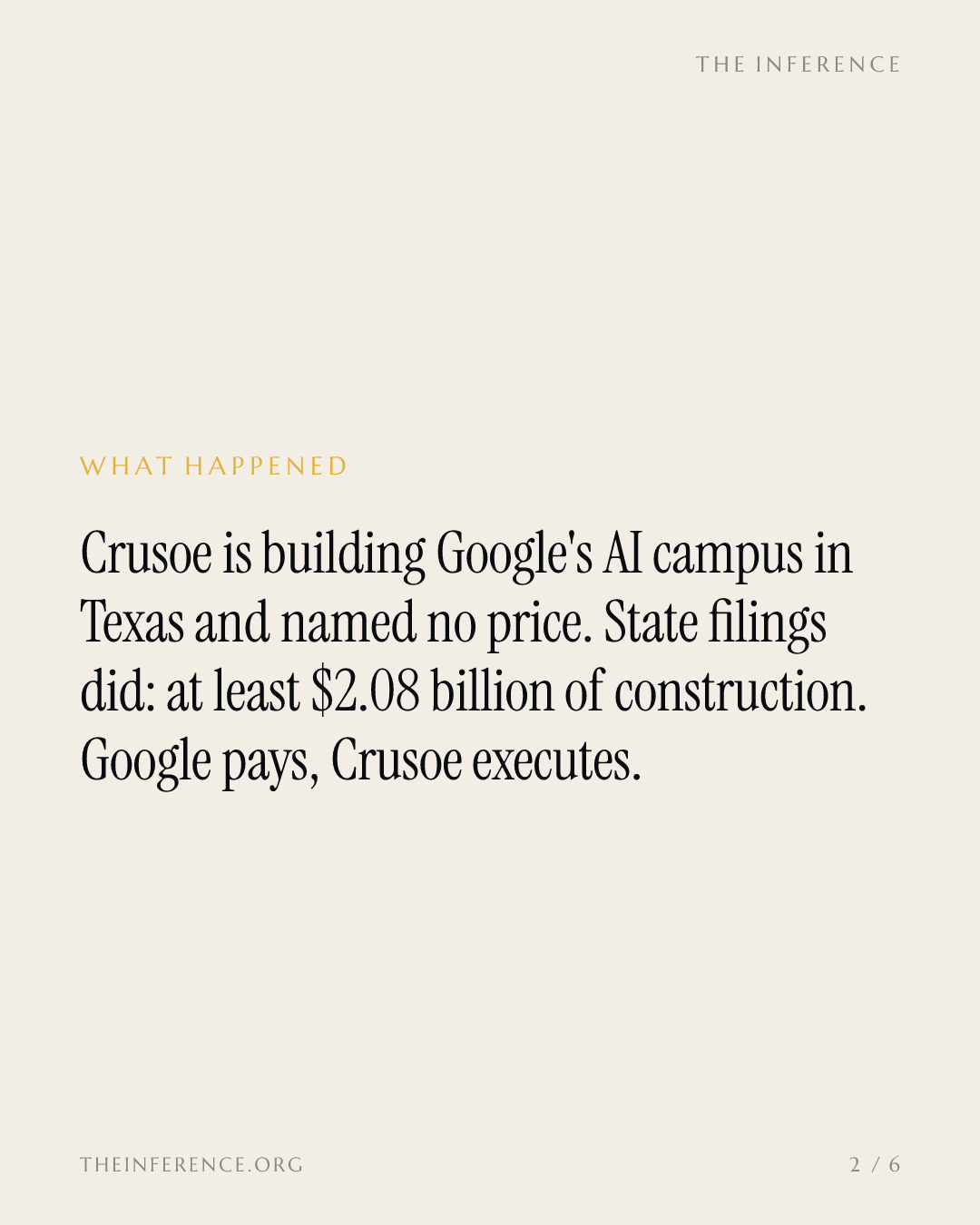 Texas filings put a $2.08 billion price on the Google campus Crusoe and Google won't number — slide 1