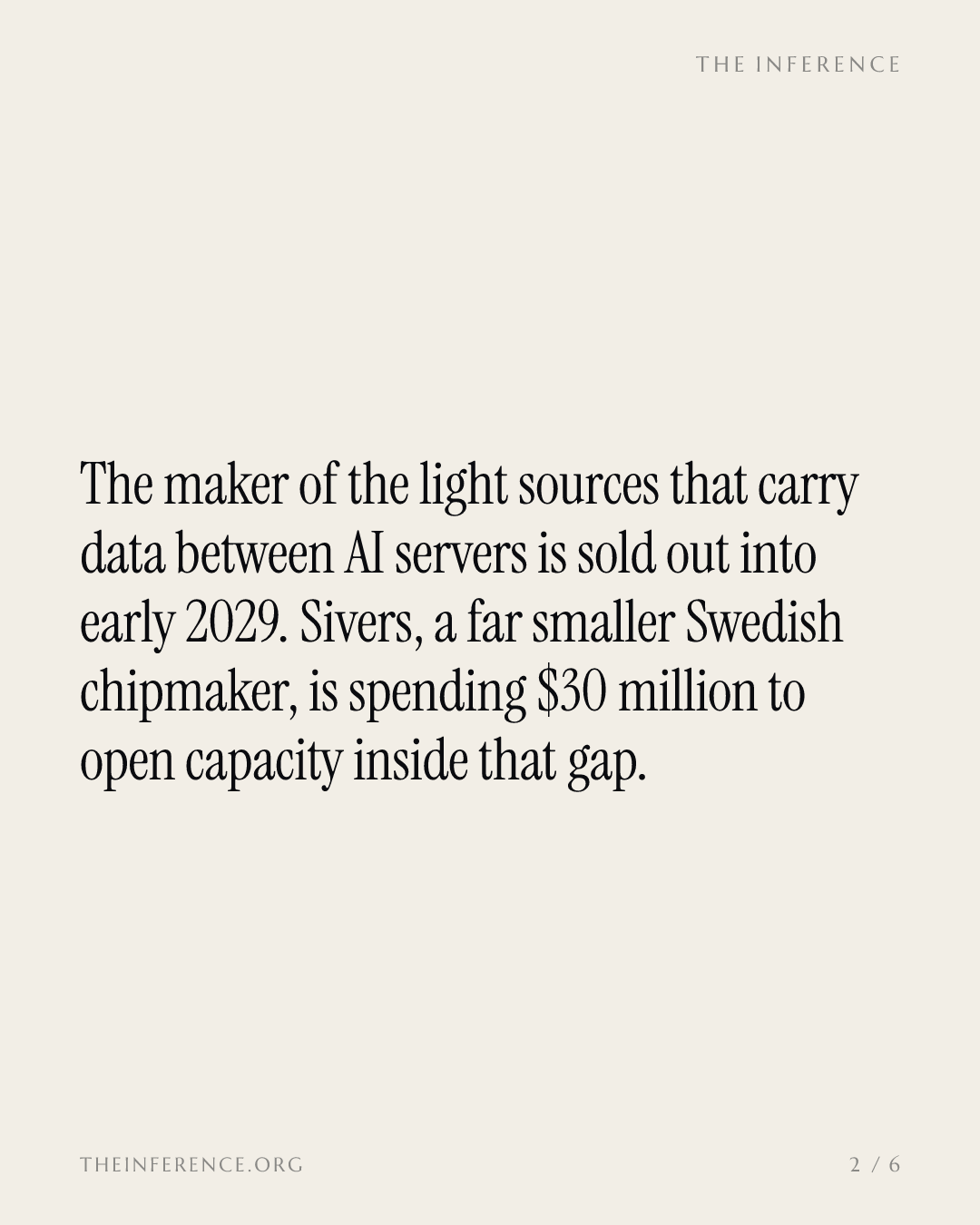Lumentum says AI laser demand is sold out into early 2029; Sivers' $30 million plant lands in 2027 — slide 1