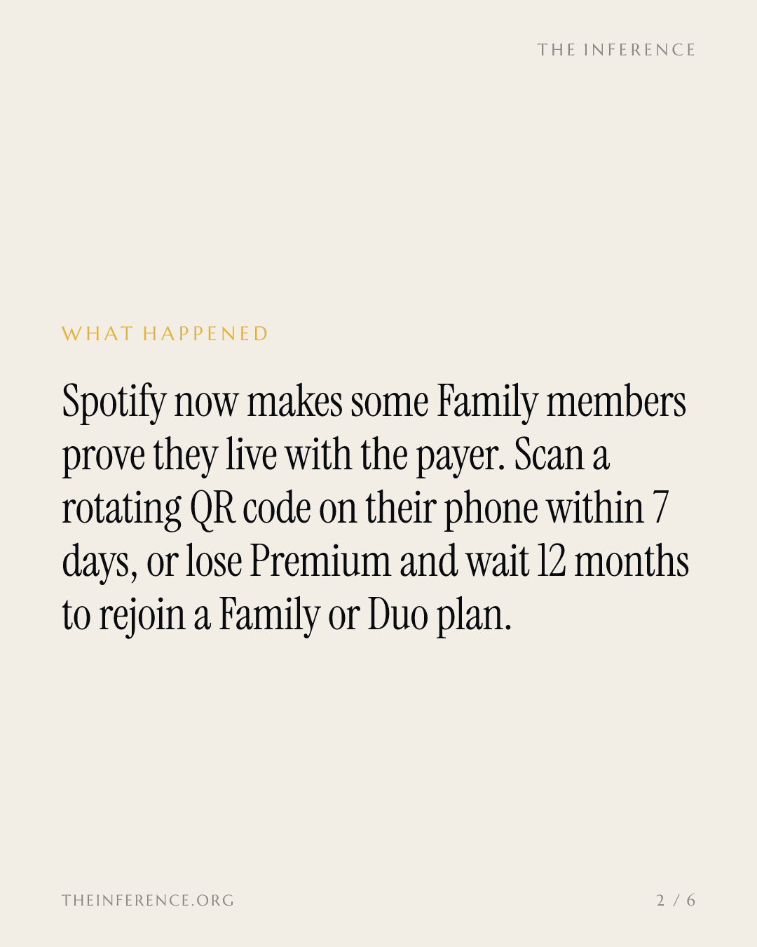 Spotify's QR check can turn a $3.67 family seat into a $12.99 subscription — slide 1
