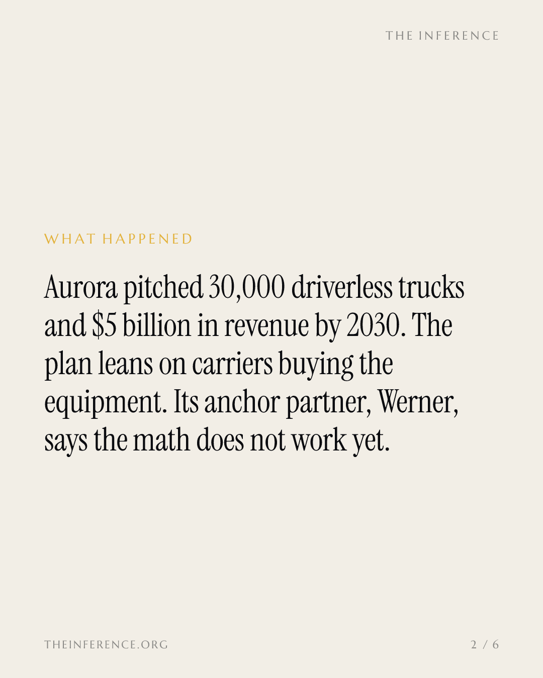 Aurora Wants $5 Billion for Driverless Trucks. Werner Says the Math Does Not Work Yet — slide 1