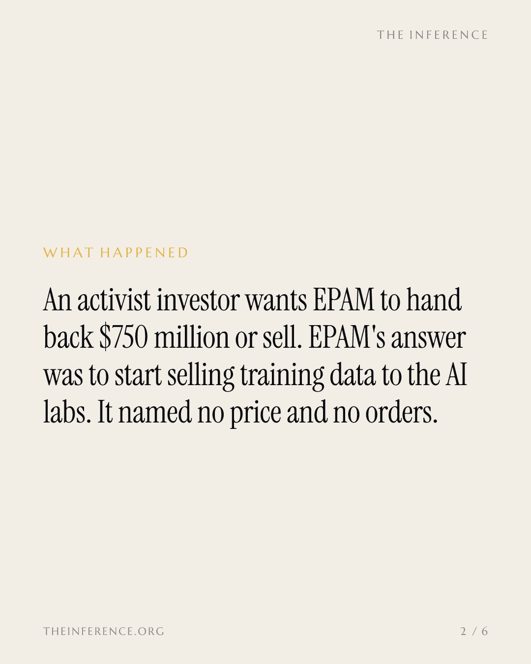 EPAM's answer to Engine Capital's $750 million buyback demand: sell training data to the AI labs — slide 1