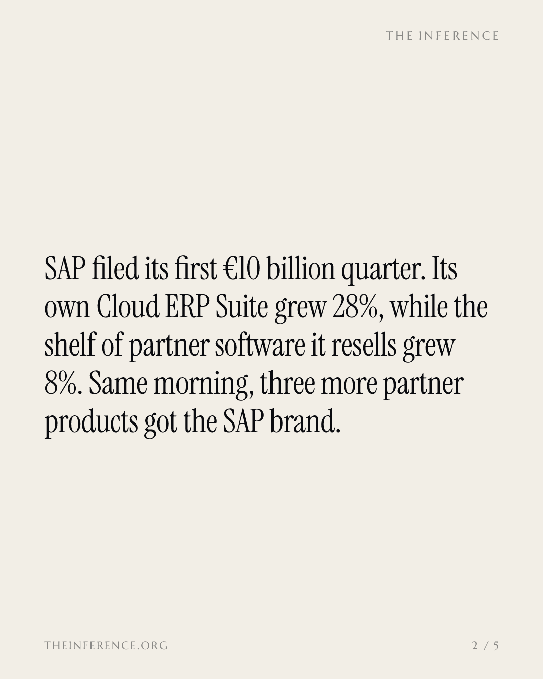 SAP's record quarter: the cloud line it owns grows at 28%, the one it resells at 8% — slide 1