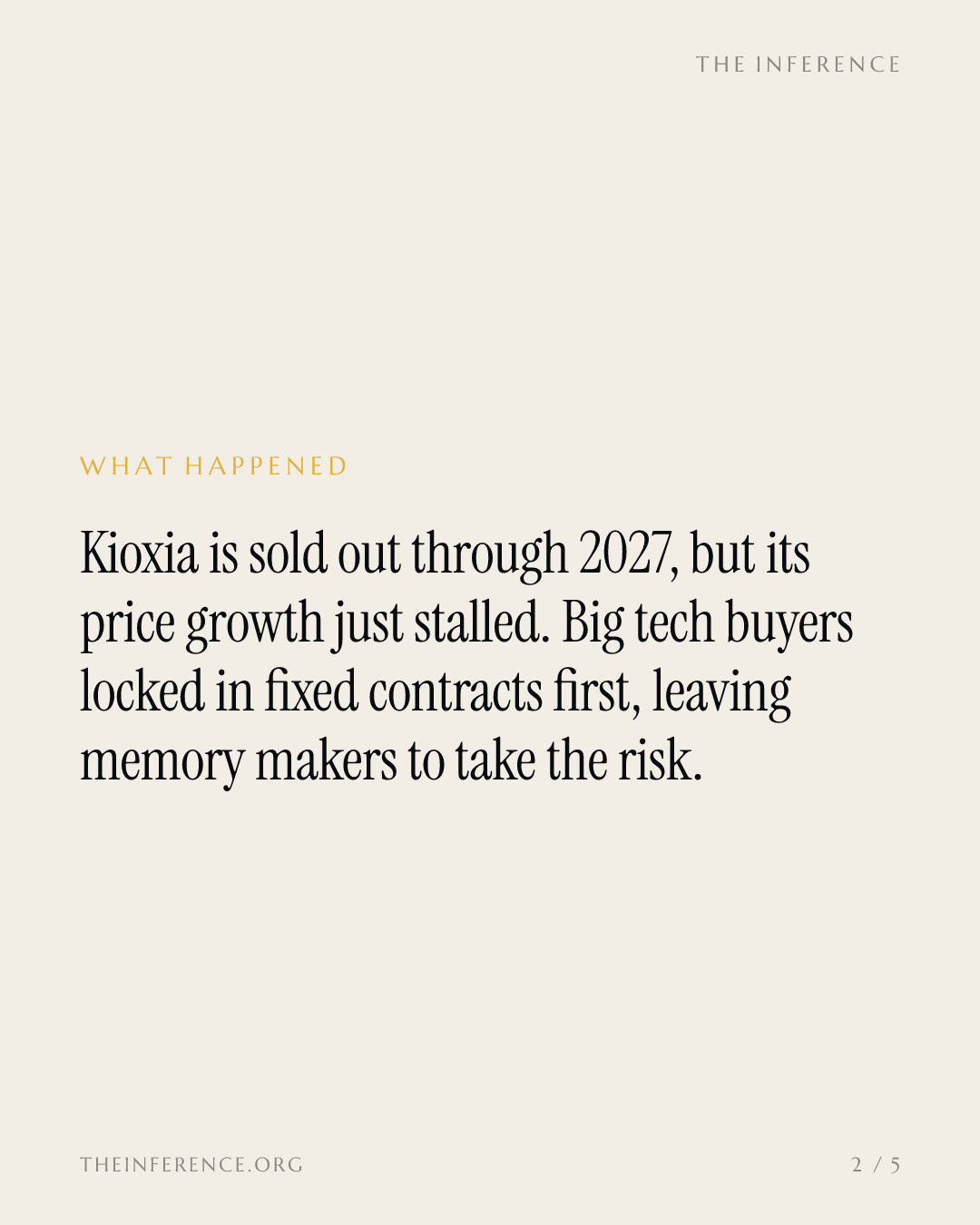 Kioxia's flat-price warning shows memory sellers lost the pricing war — slide 1