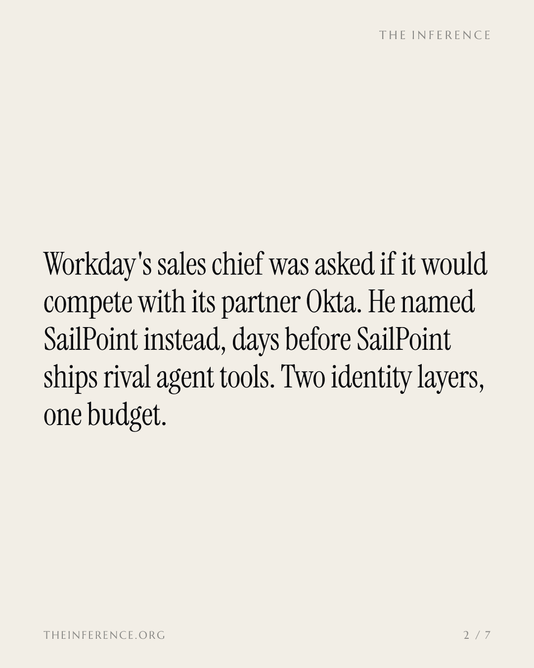 Workday named SailPoint, not its partner Okta, as the rival its AI agents must beat — slide 1