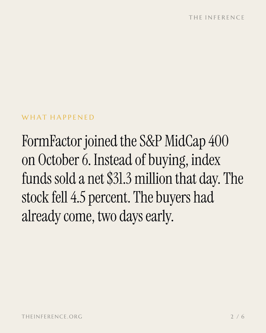 ETFs net sold $31.3 million of FormFactor on its first day in the S&P MidCap 400 — slide 1