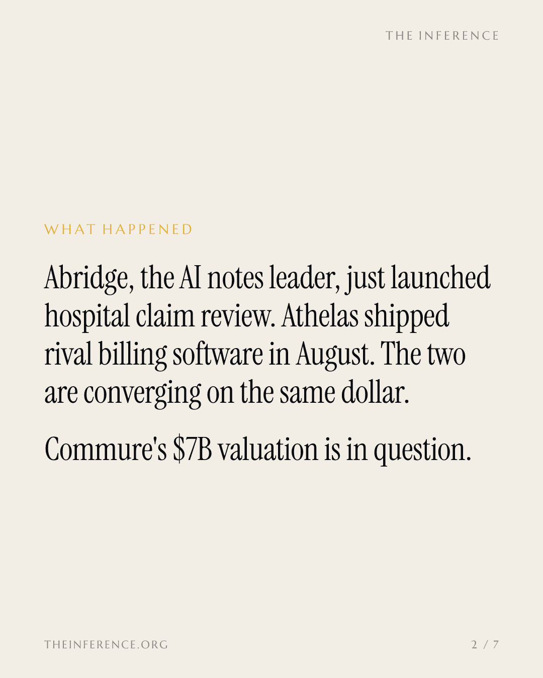 Abridge launches hospital claim review, putting Athelas and parent Commure's $7 billion valuation to the test — slide 1