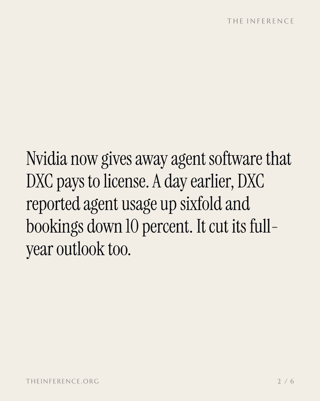 Nvidia gives away LangChain's agent software, and DXC, which licenses it, posted bookings down 10% — slide 1