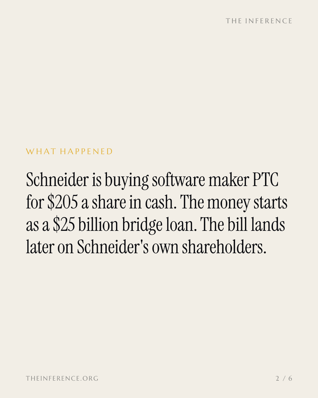 Schneider Committed a $25 Billion Bridge to Buy PTC. Its Shareholders Pay. — slide 1