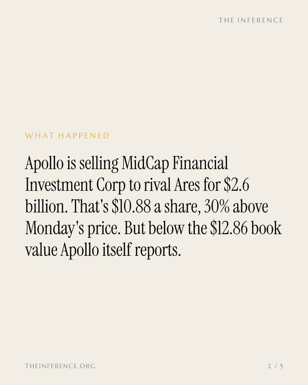 Apollo sells its credit book below book value, and Ares' fee engine grows two days before earnings — slide 1