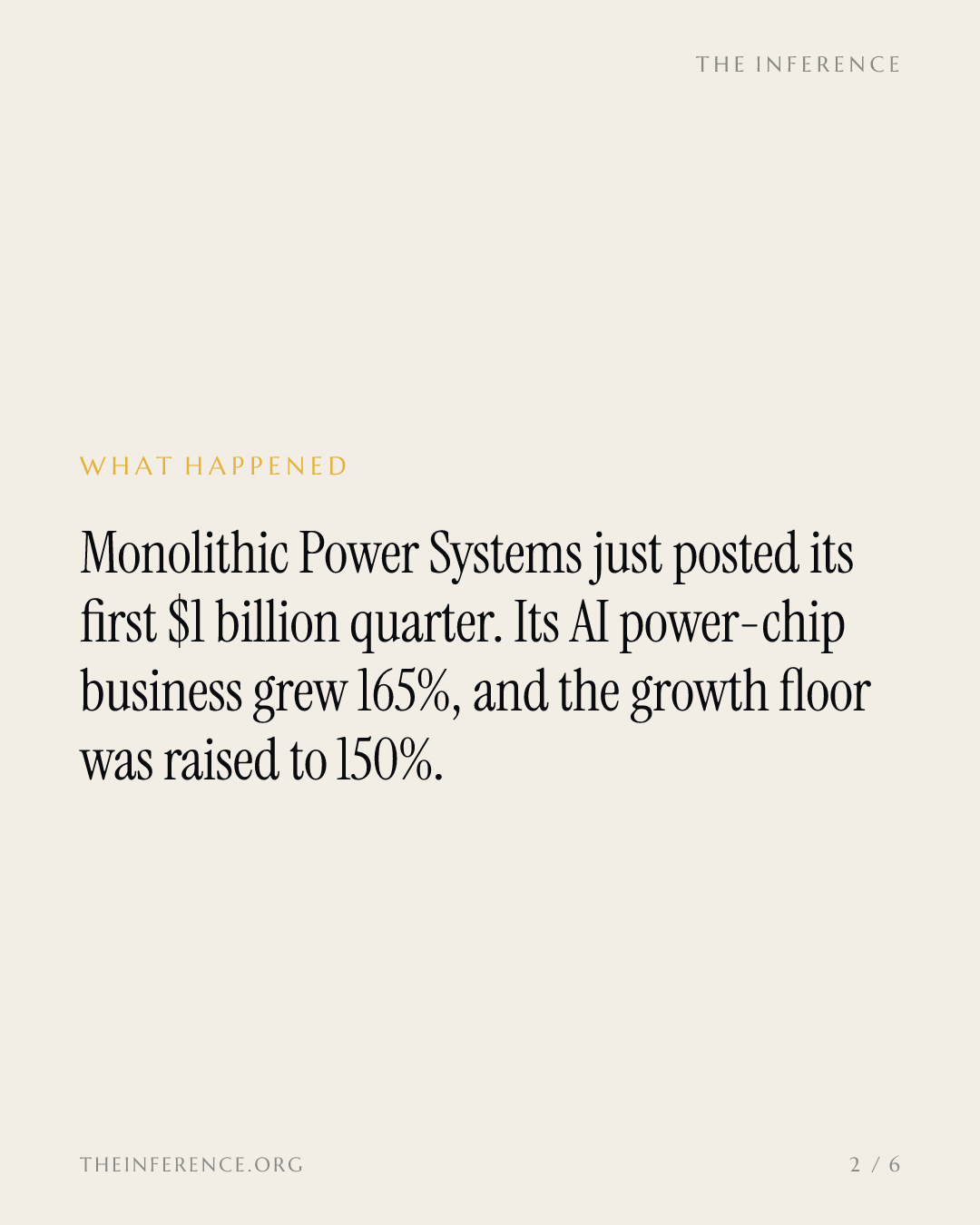 Monolithic Power Systems posts its first $1 billion quarter, raises its AI rack growth floor to 150% — slide 1