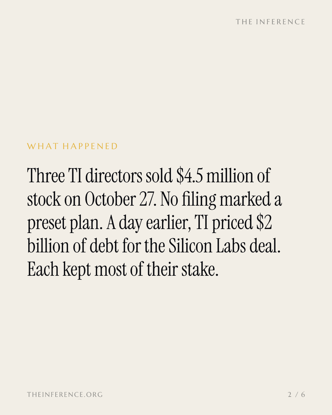 Three Texas Instruments directors sold $4.5 million near $302 the day after TI priced $2 billion of debt — slide 1