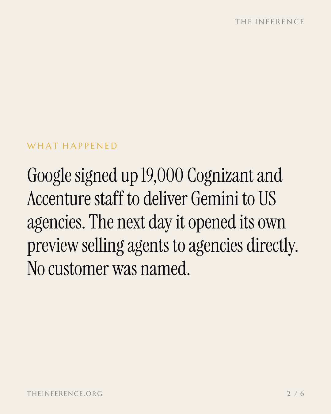 Google sells Gemini through 19,000 Cognizant and Accenture staff, then straight to US agencies — slide 1