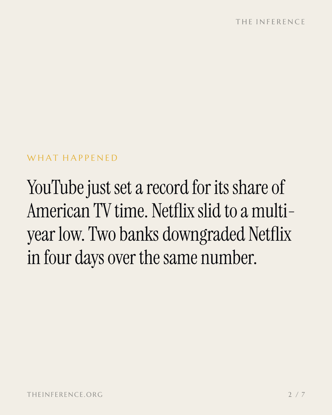 7月の米テレビ視聴時間、YouTubeが14.2%と過去最高 ネットフリックスは7.8%に低下 — slide 1