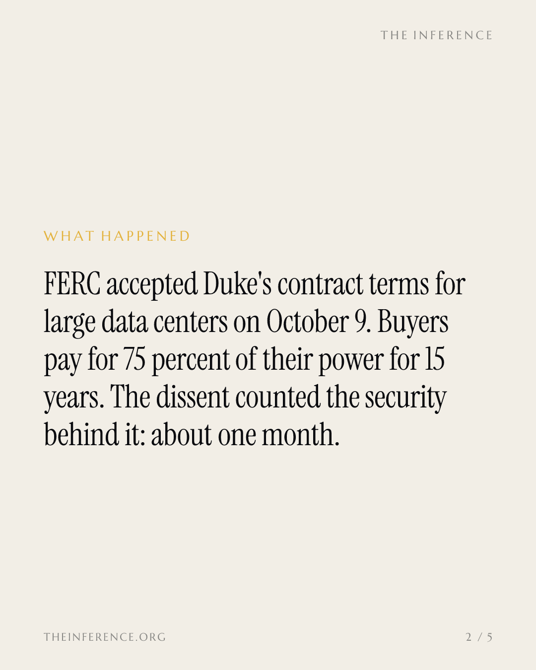 FERC accepted Duke's 15-year data center payment floor. The security behind it lasts 90 days — slide 1