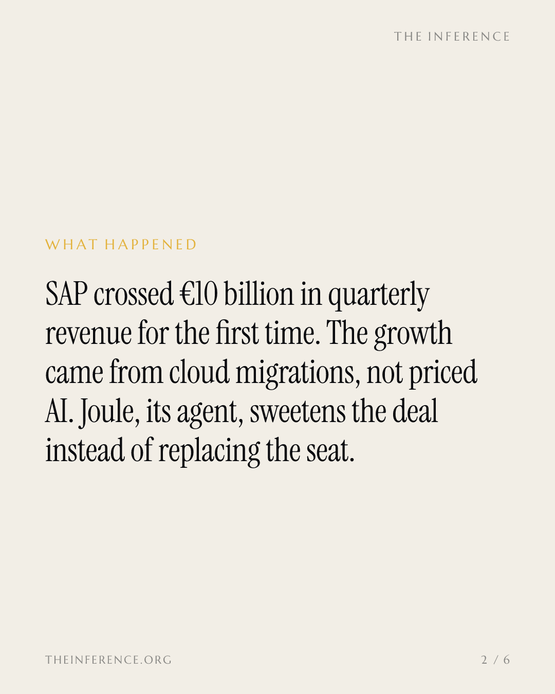 SAP's first €10 billion quarter shows the AI agent adds to the seat instead of replacing it — slide 1