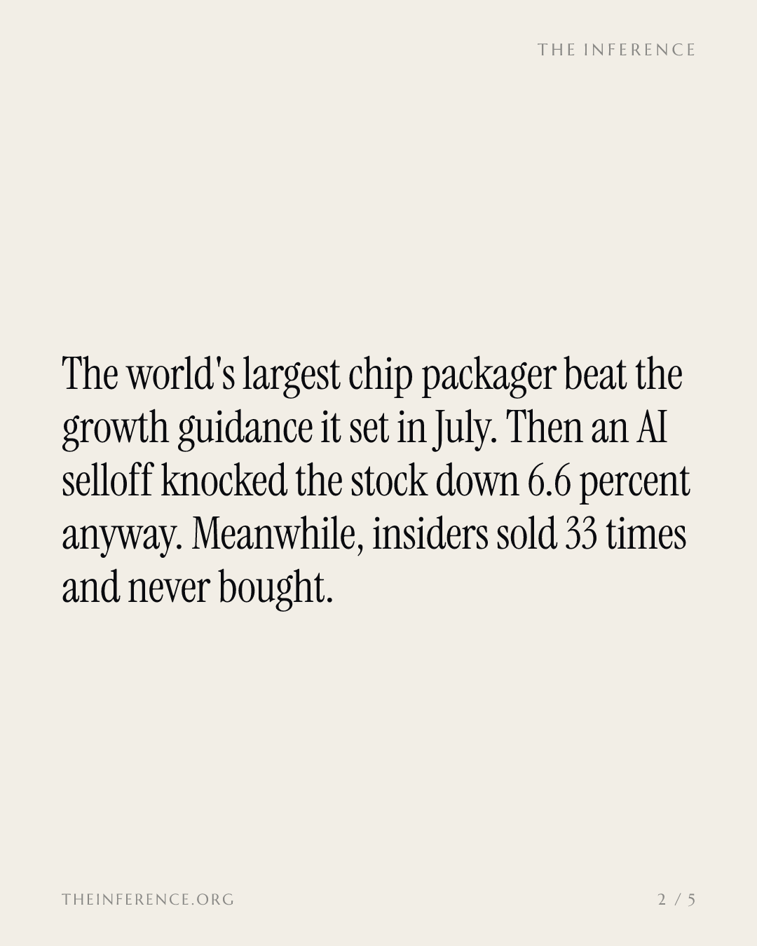 ASE Technology beat its packaging guidance as insiders sold 33 times; its margin test lands October 29 — slide 1