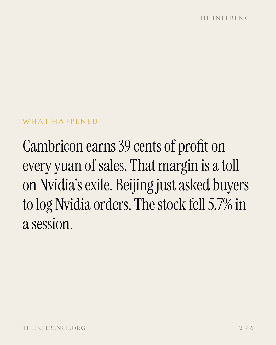 Cambricon's 39% Margin Is a Toll on Nvidia's Exile, and Beijing May Lift It — slide 1