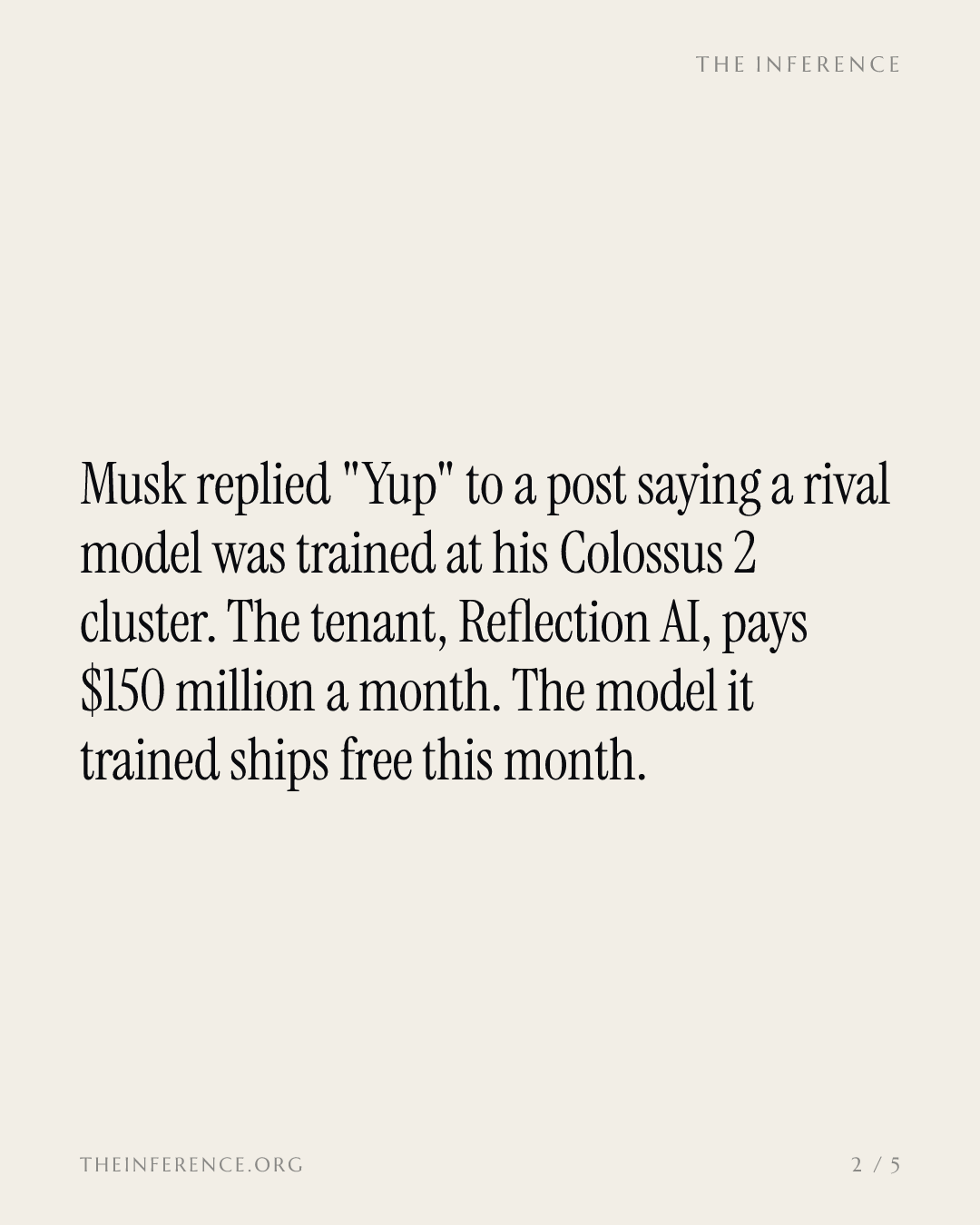 Musk just confirmed his rival's $150 million monthly rent check — slide 1