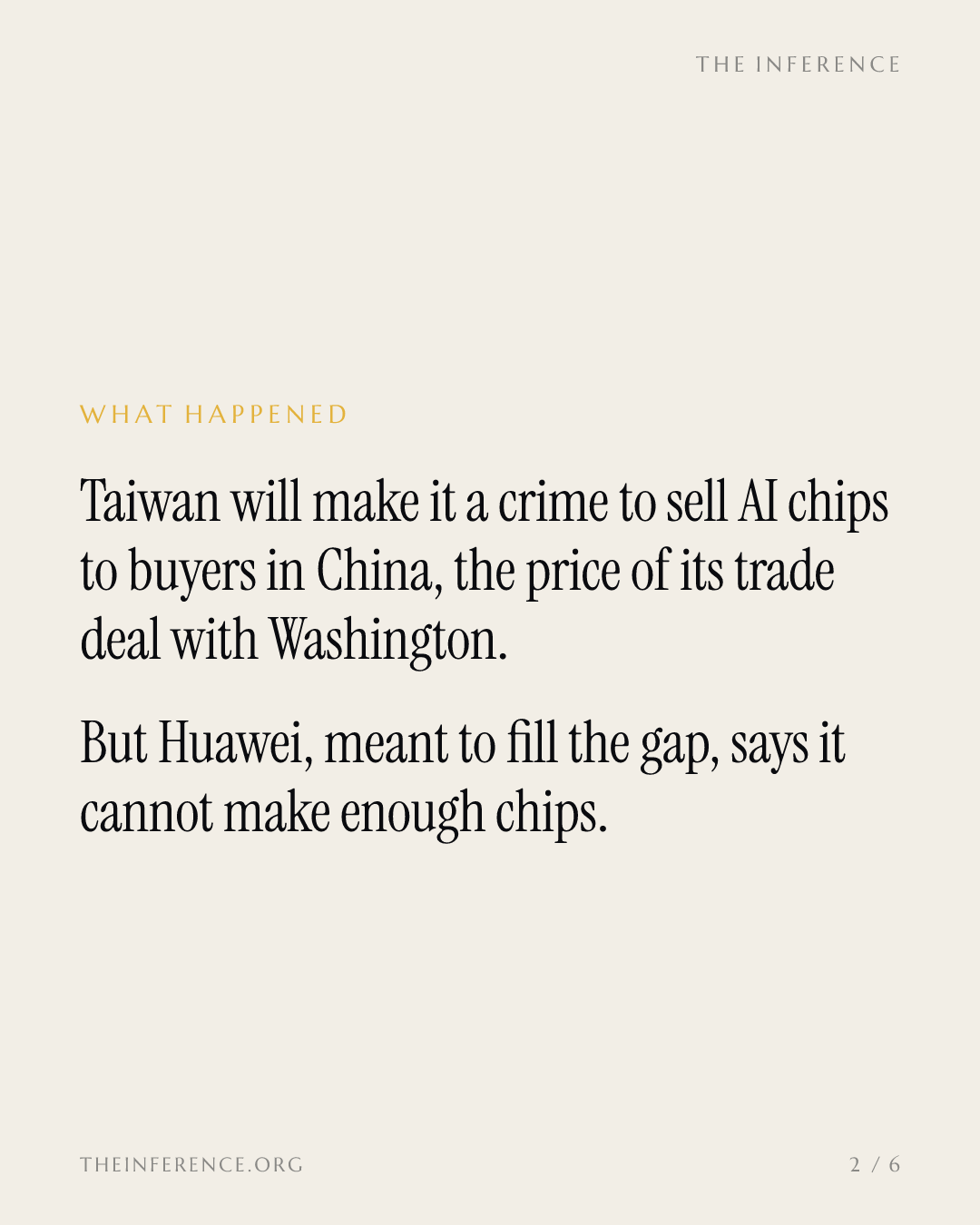 Taiwan makes AI chip sales to China a crime; Huawei says it lacks the capacity to fill the demand — slide 1