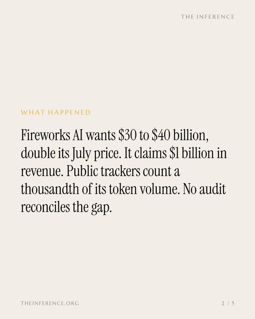 Fireworks AI wants $40 billion for tokens nobody can publicly count — slide 1