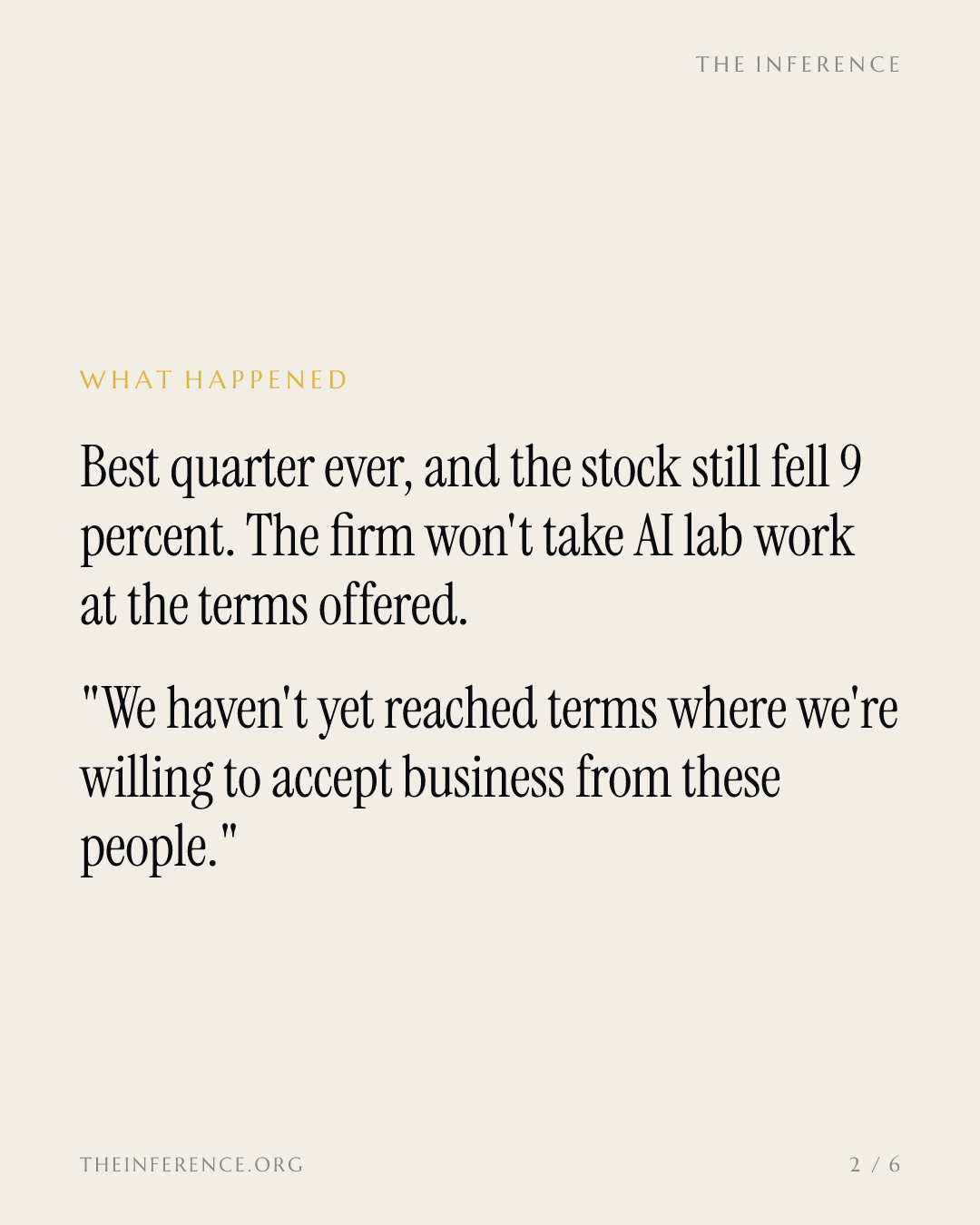 Comfort Systems beat everything, refused the AI labs, and the stock fell 9% — slide 1