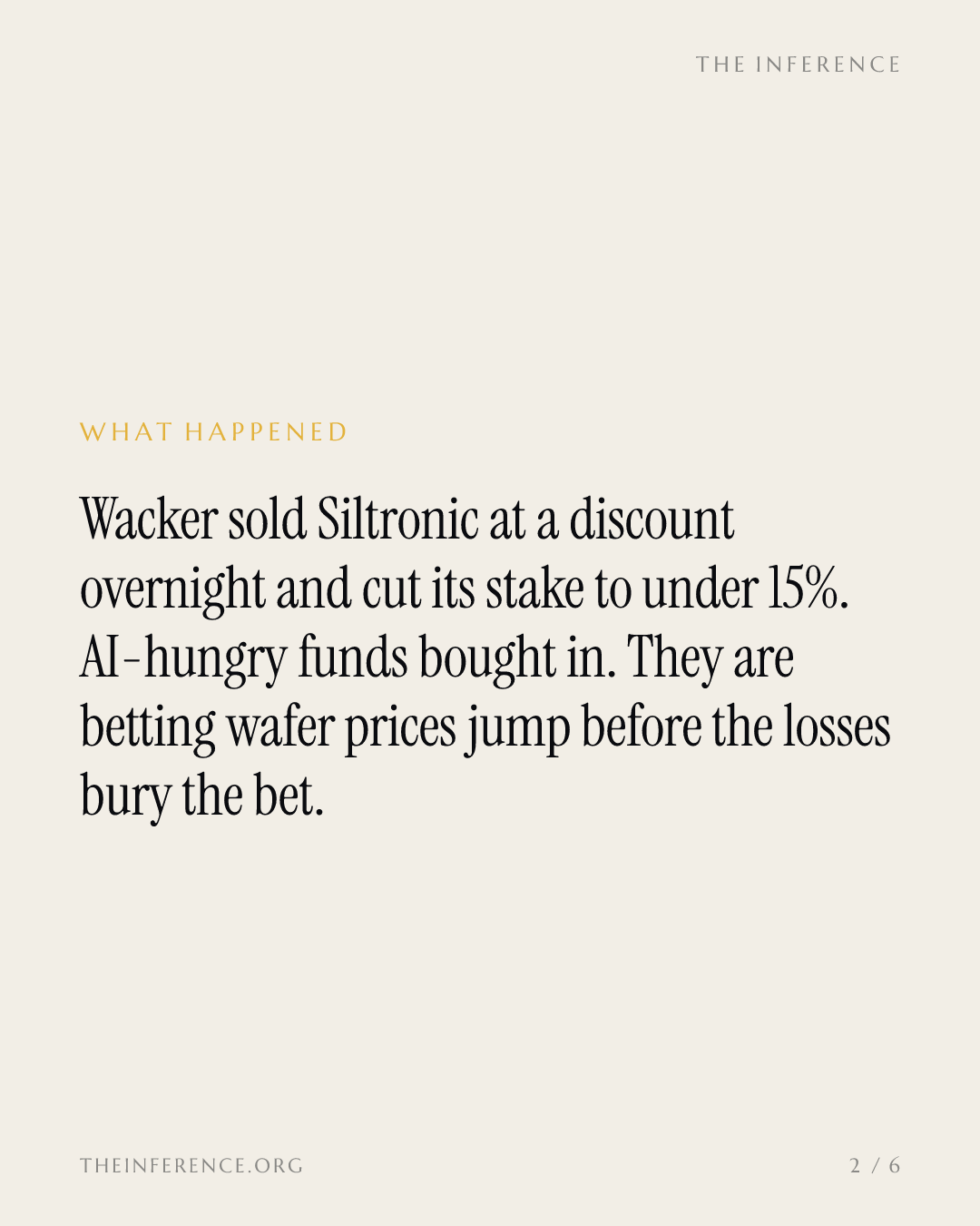 Wacker dumps €171m of Siltronic at a discount while AI buyers bet on a wafer shortage — slide 1