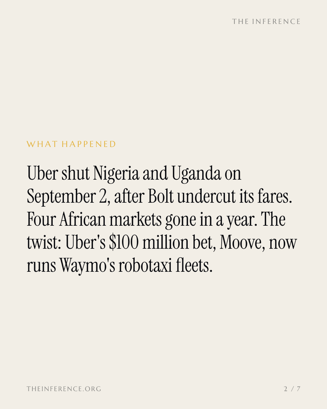 Uber quit Nigeria and Uganda; its $100 million bet Moove now runs Waymo's robotaxi fleets — slide 1