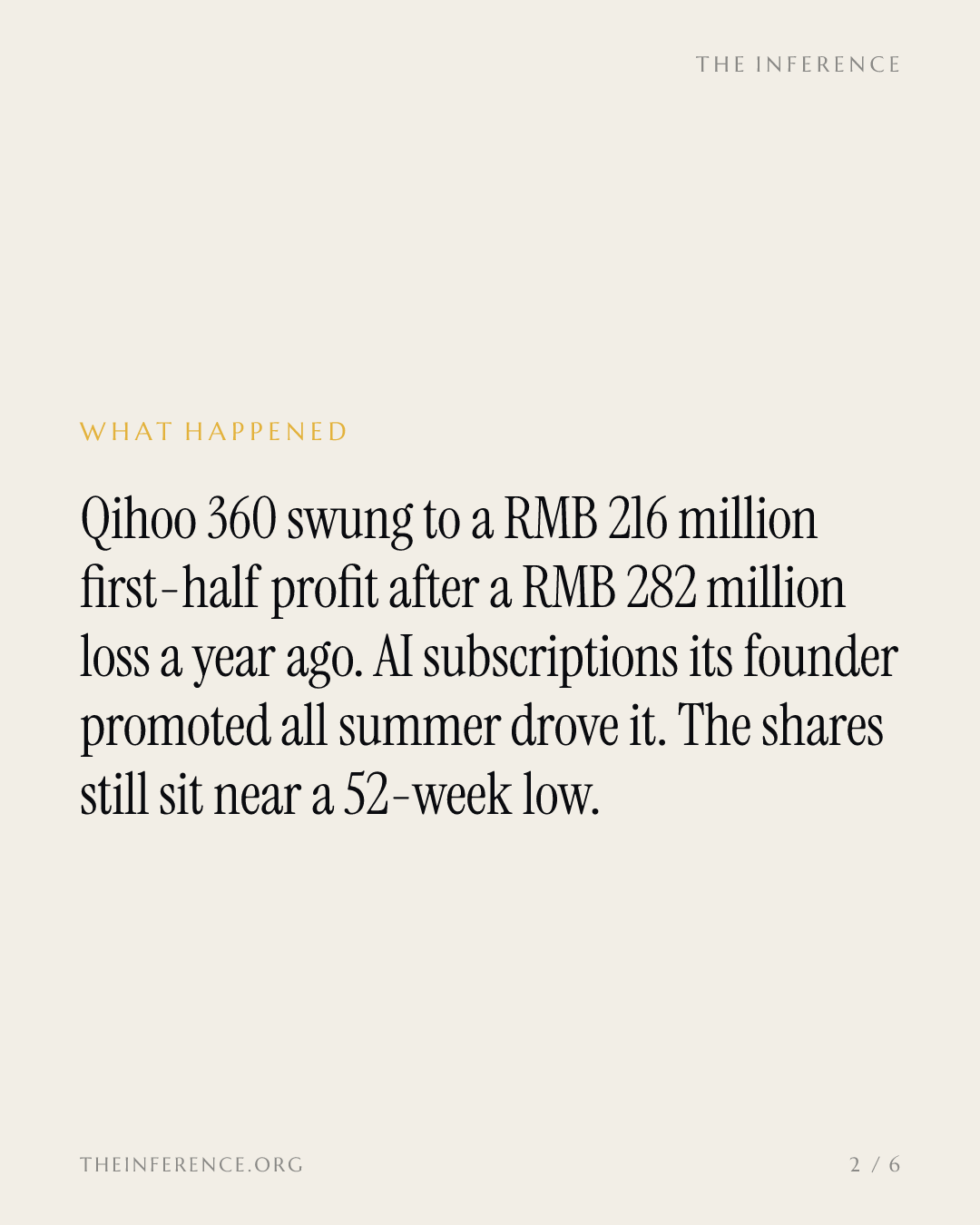 Qihoo 360 swung to a RMB 216 million first-half profit selling China's answer to Anthropic's Mythos — slide 1