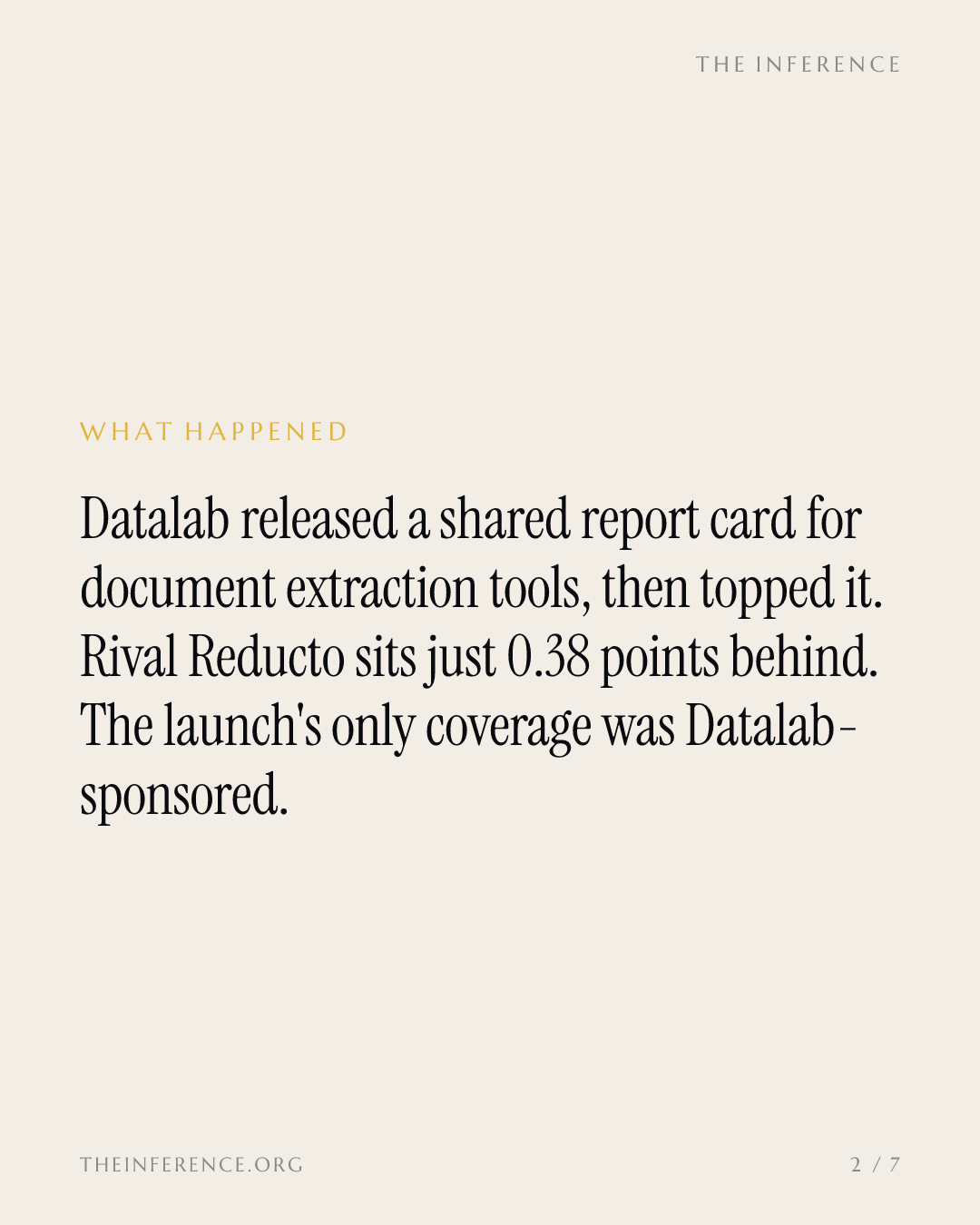 Datalab built the benchmark that ranks Datalab first, 0.38 points ahead of Reducto — slide 1