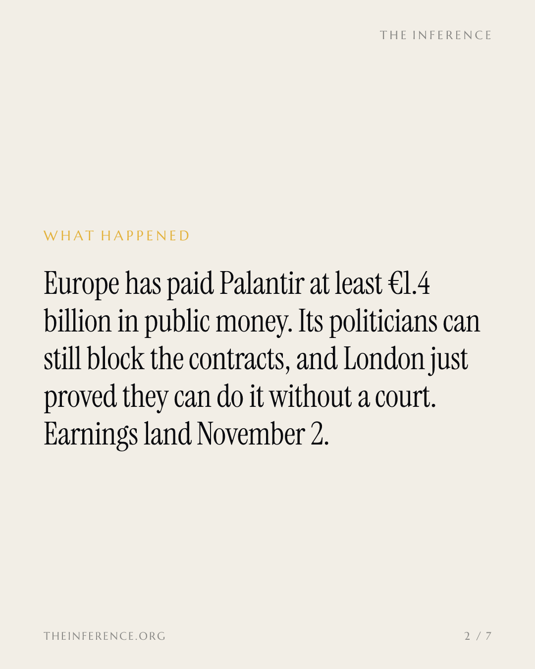 Europe's politicians can block Palantir's contracts. Its taxpayers have already paid €1.4 billion — slide 1