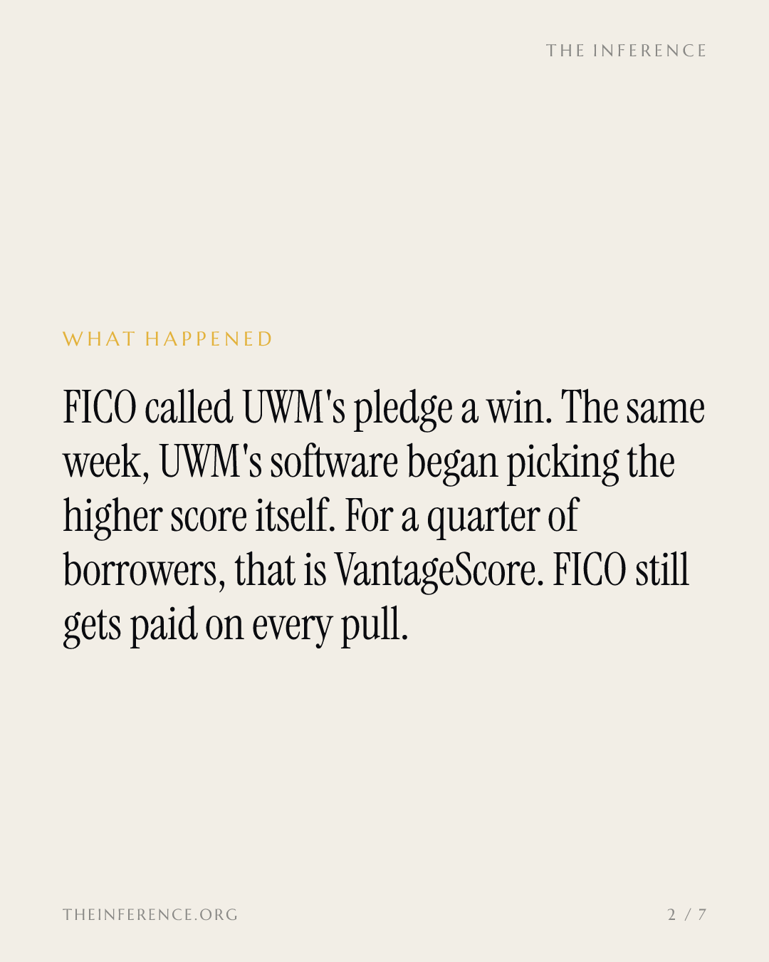 FICO calls UWM a win; UWM's software picks VantageScore a quarter of the time — slide 1