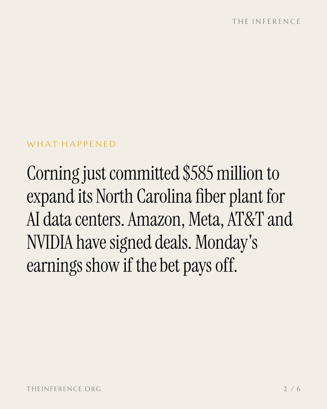 Corning bets $585 million on AI fiber, and Monday's earnings decide if it was worth it — slide 1