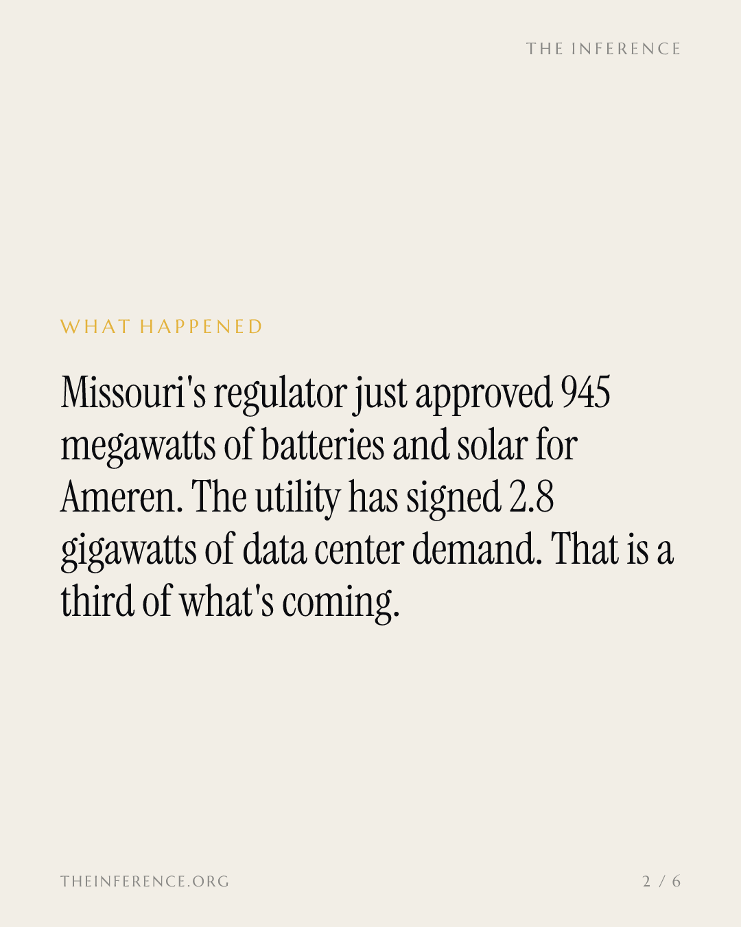 Missouri just approved 945 MW of grid. Ameren has already signed 2,800 MW of data centers — slide 1