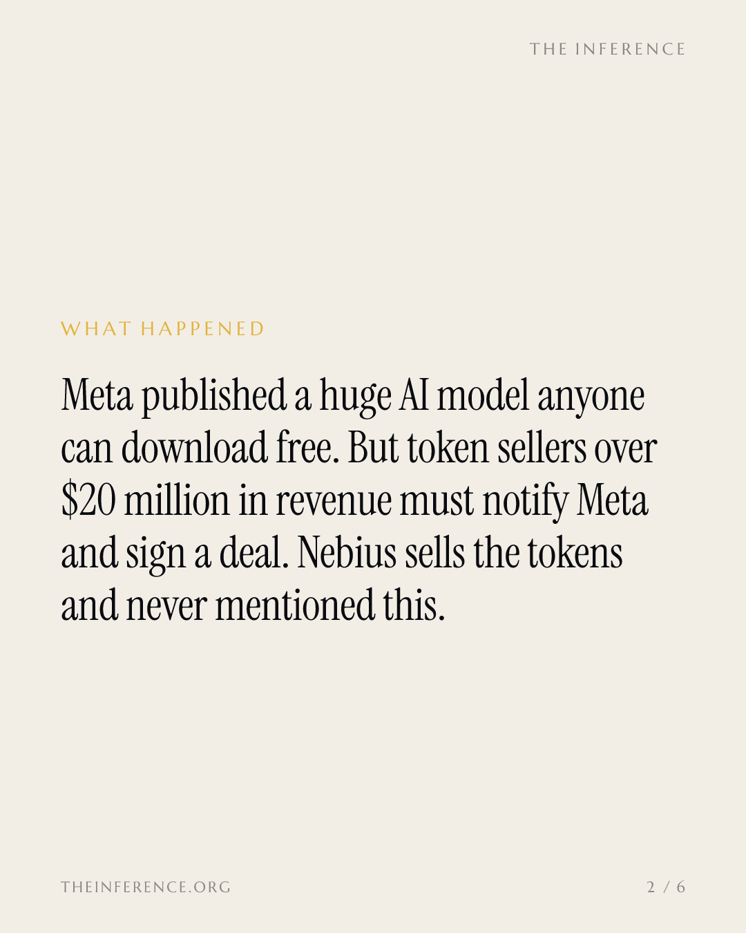 Meta's free Muse Spark Open license forces API sellers over $20 million in revenue to sign; Nebius sells it — slide 1