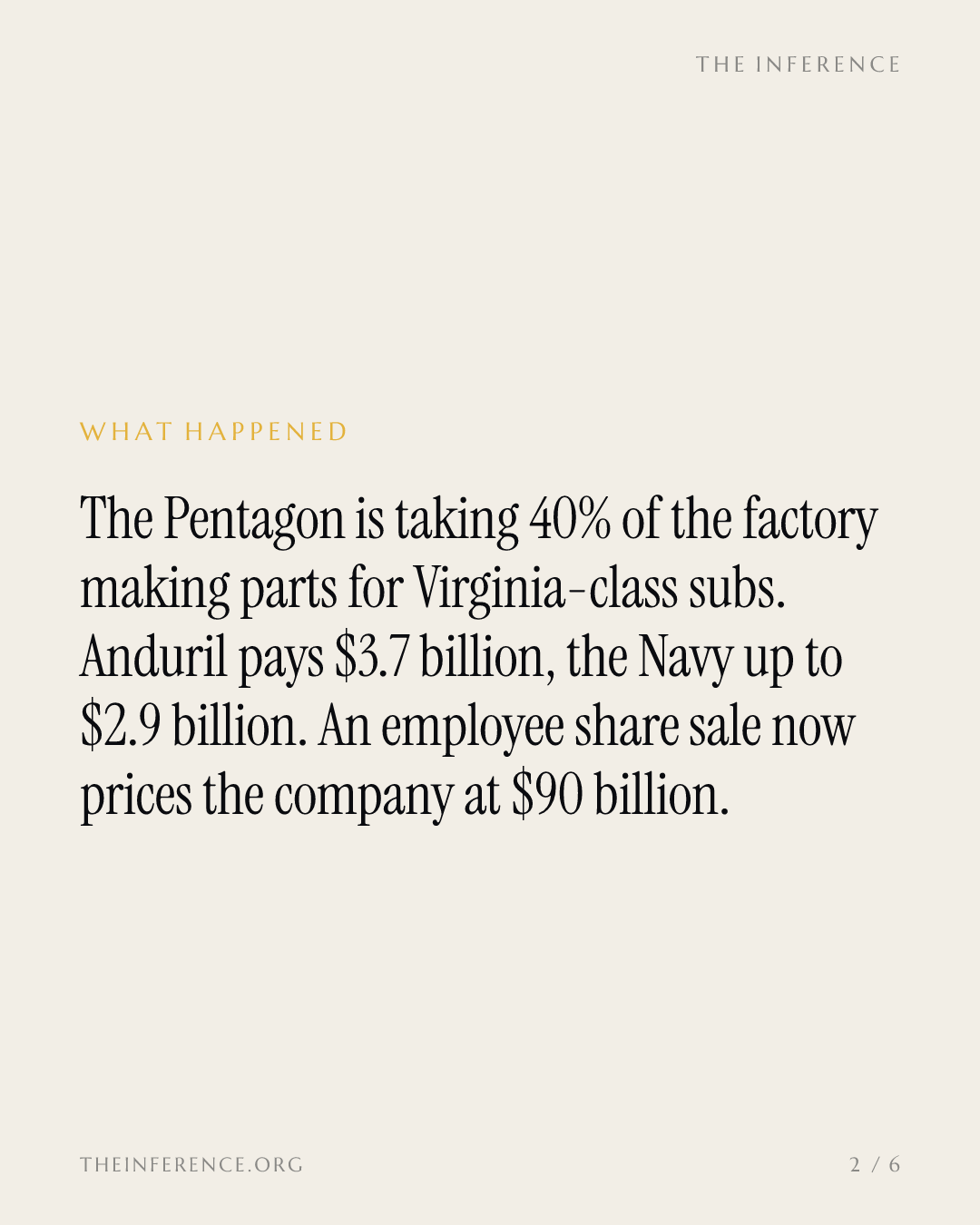 The Pentagon now owns 40% of the factory behind Anduril's $90 billion price — slide 1