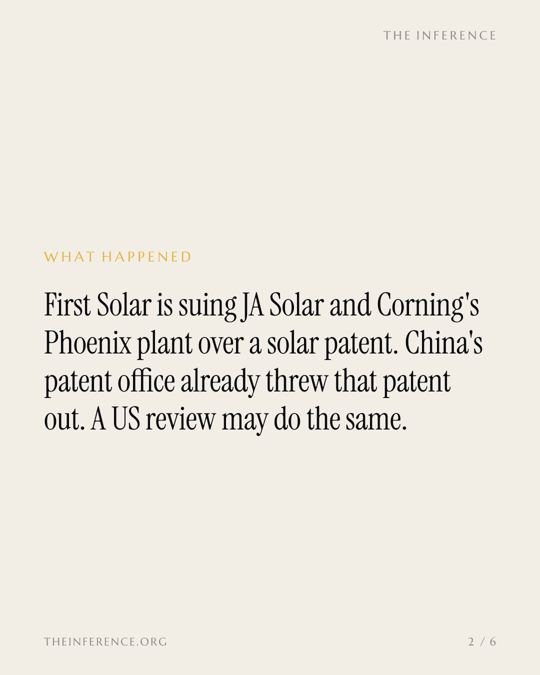 First Solar sues JA Solar and Corning's Phoenix plant over a patent China's patent office invalidated — slide 1