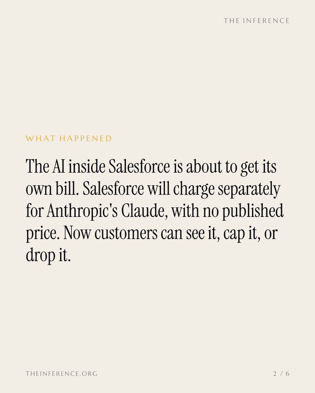The Claude Fee Turns AI Inside Salesforce Into a Line Item Customers Can Cap — slide 1