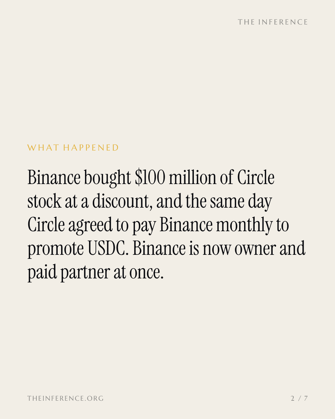 币安1亿美元入股Circle，较市价折让5% — slide 1