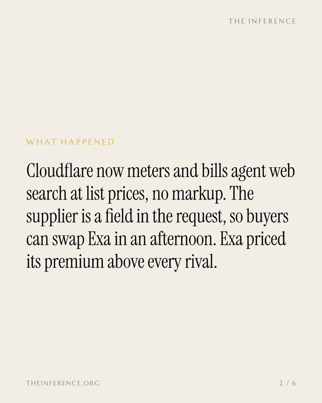 Cloudflare now bills agent web search, and Exa priced for a buyer who cannot switch — slide 1