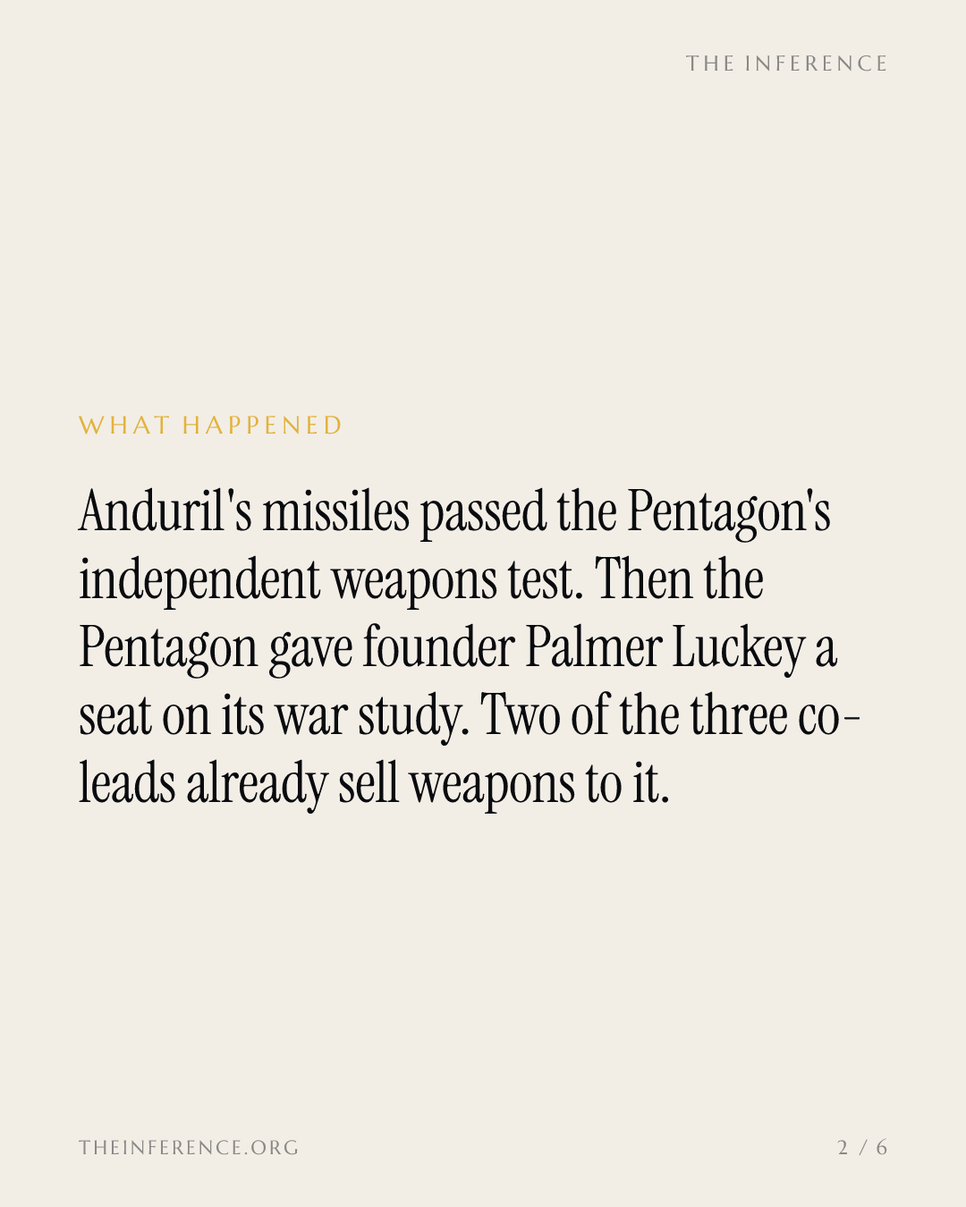 Anduril cleared the Pentagon's weapons test, then its founder got a seat on the war study — slide 1