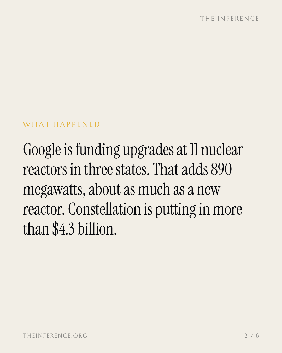 Google signed a 20-year deal to add 890 megawatts to 11 Constellation nuclear reactors — slide 1