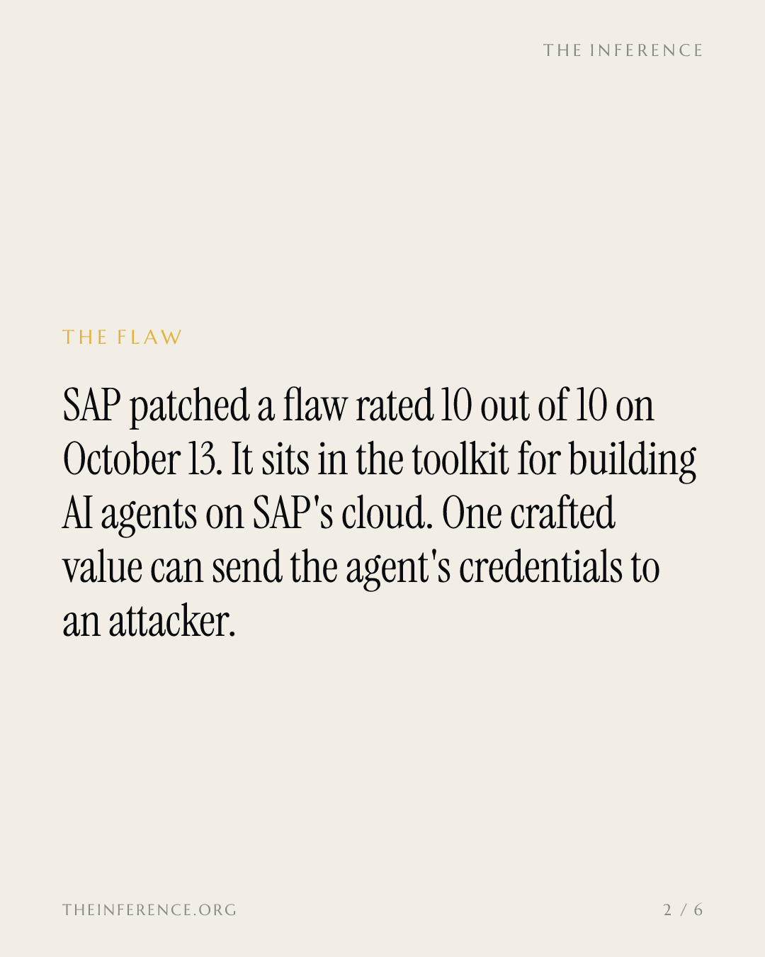 SAP patches a 10-out-of-10 flaw that can send AI agents' credentials to attackers; earnings due October 21 — slide 1