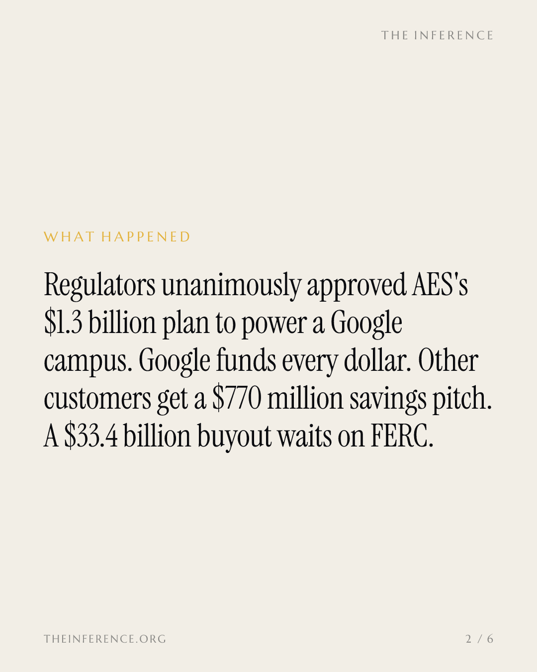 Indiana regulators approved AES's $1.3 billion Google data center plan; AES trades 0.67% under its $15 buyout — slide 1