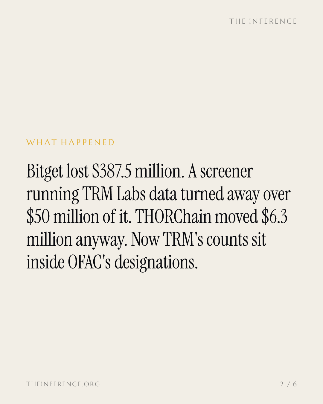 TRM's Feed Turned Away $50 Million of Bitget's Stolen Money, and Its Counts Just Entered OFAC's Designations — slide 1
