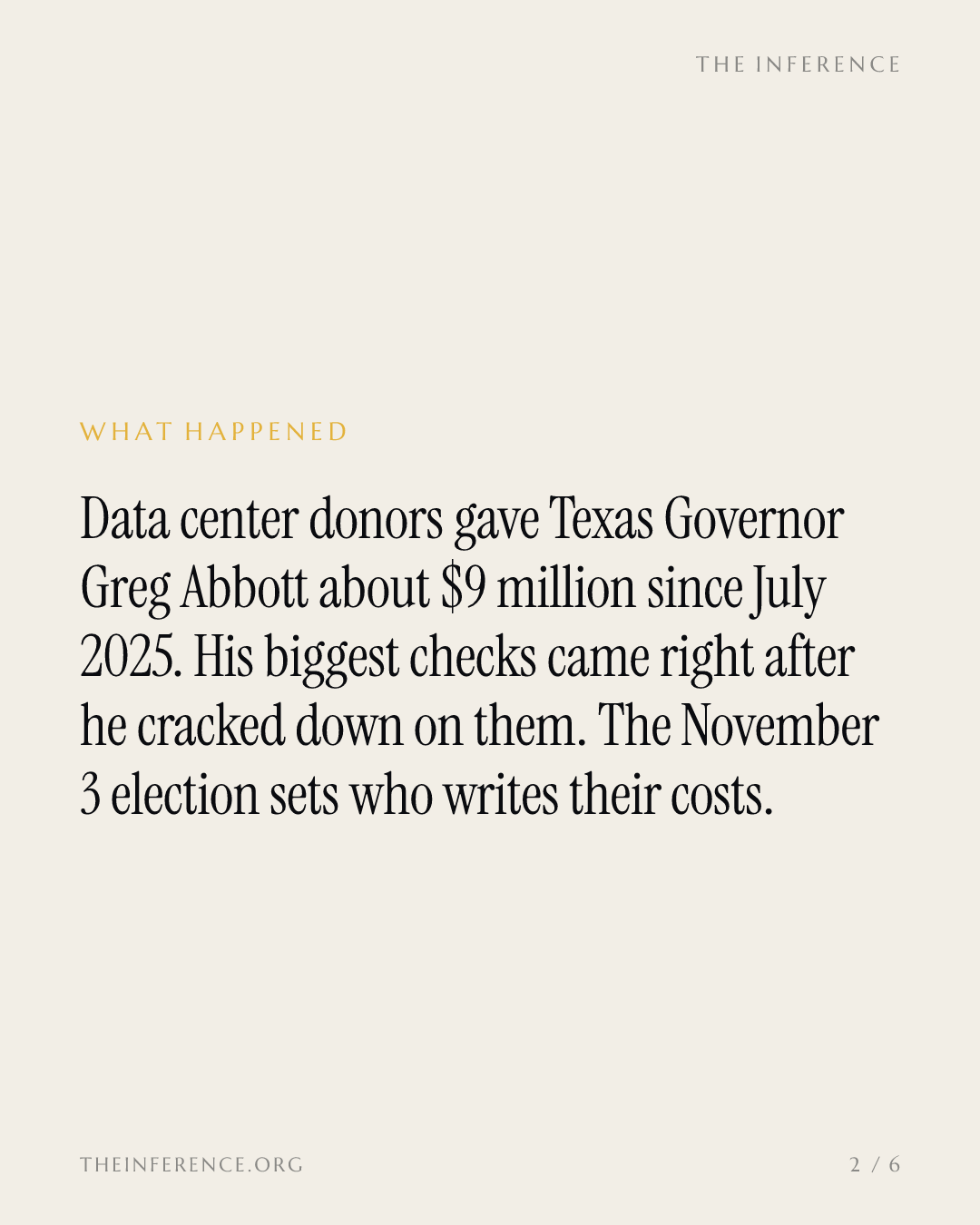 Abbott took $9 million from data center donors since July 2025; the November 3 election sets the rules — slide 1