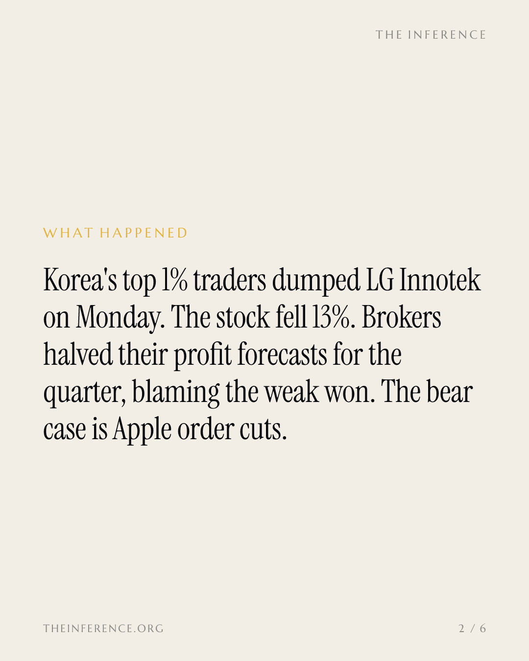 Korea's top 1% traders dump LG Innotek as brokers cut its quarter by half and blame the won — slide 1