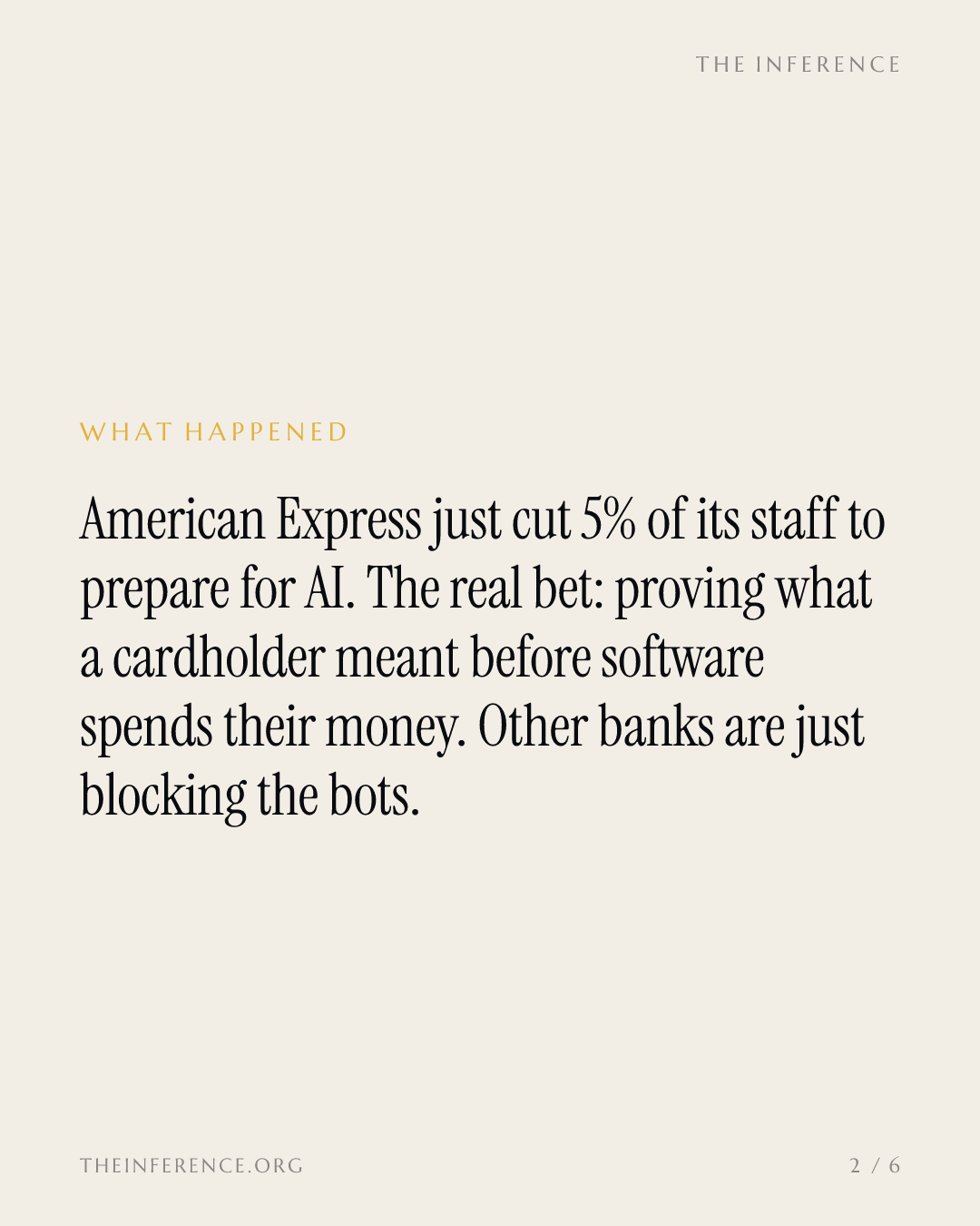 American Express cut 5% of its workforce on a $336 million charge to prepare for AI agents — slide 1