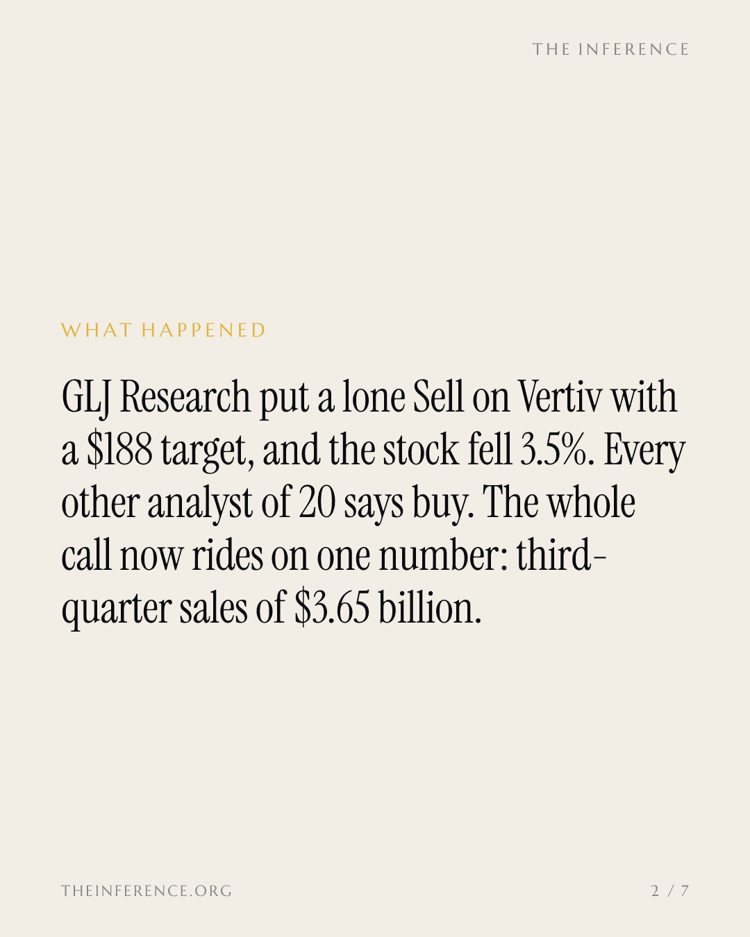 Vertiv's only Sell rating, at $188, comes down to a $3.65 billion revenue line — slide 1