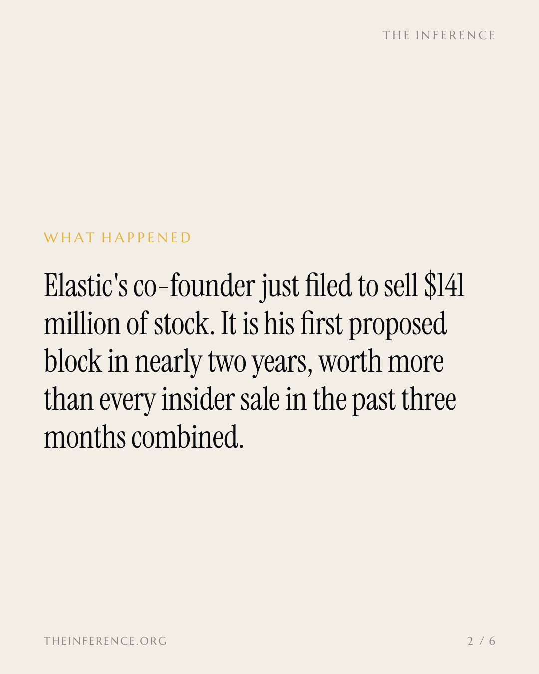 Elastic : le cofondateur déclare une cession d'actions de 141 millions de dollars, juste sous l'objectif moyen du consensus — slide 1